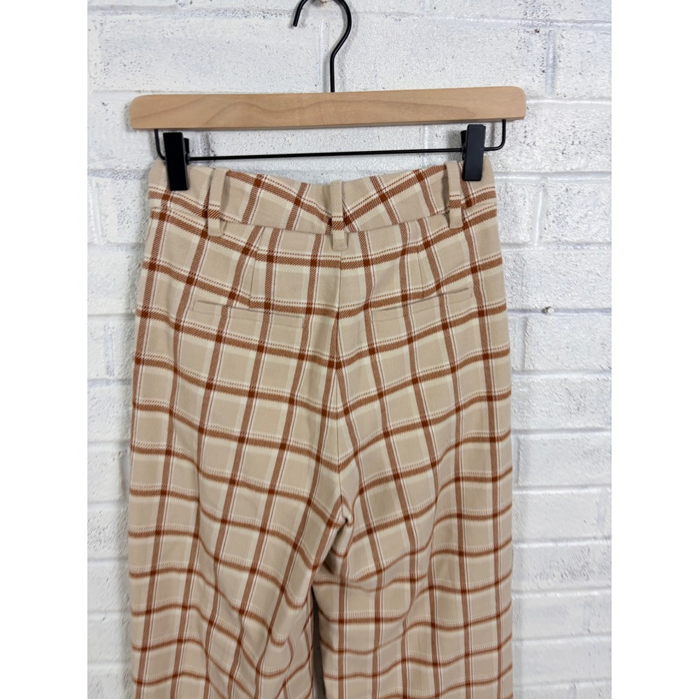 Aritzia Wilfred Trousers Womens 0 Tan Brown Plaid Pleated Wide Leg Pants - Picture 14 of 15